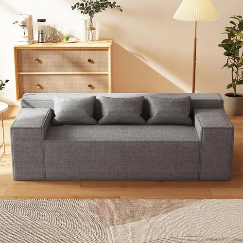 Miniatura 13 de Swbvs Sofá modular de 2 piezas, sofá de piso sin brazos, sofá de espuma comprimida sin montaje para sala de estar y apartamento Beige