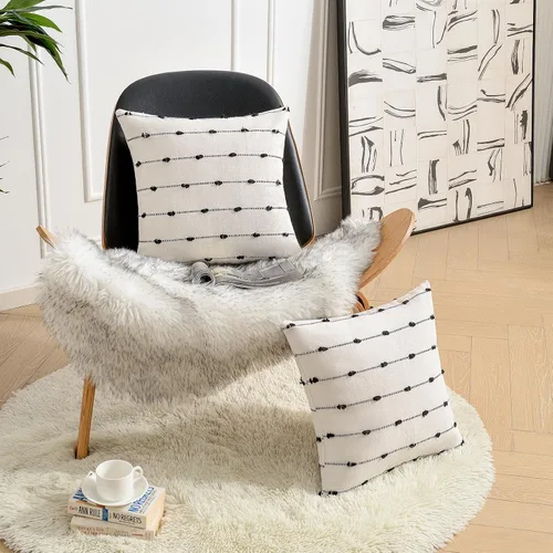 Miniatura 6 de Wracra Juego de 2 fundas de almohada decorativas estilo bohemio de 18 x 18 pulgadas, funda de almohada moderna de lino para sofá, cama y sala