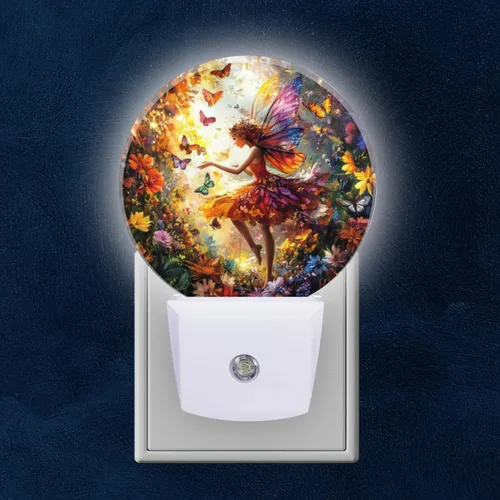 Miniatura 11 de Lámpara de Luz Nocturna LED Redonda con Sensor de Anochecer a Amanecer, Vidrio Emplomado Circular 3D con Luz Nocturna de Abejorro que se Enchufa a
