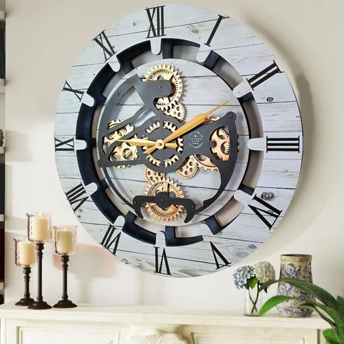 Miniatura 10 de THE GEARS CLOCK Reloj de pared con engranajes móviles reales Canada Line 24 pulgadas redondo (verde aguamarina, 24 pulgadas (23.6 in)