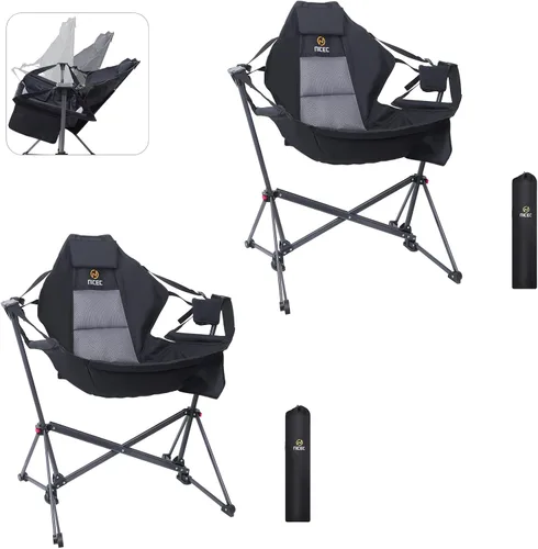 Nice C Silla de camping hamaca, silla de césped plegable para exteriores, sillas de cohete deportivas oscilantes, respaldo alto con soporte, soporte