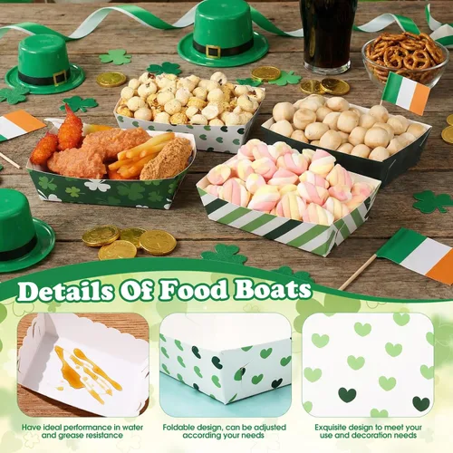 Miniatura 5 de Dunzoom 24 platos de papel para el día de San Patricio, bandejas para alimentos, cuenco de trébol verde, desechable, trébol irlandés, nacho, hot