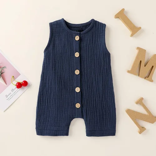 Miniatura 2 de Mameluco de algodón y lino para bebés, recién nacidos, para verano, sin mangas, conjunto de ropa