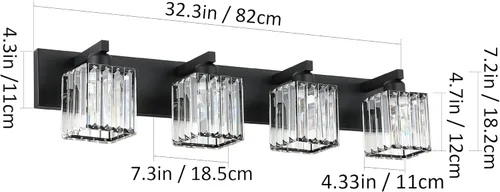 Miniatura 6 de Aipsun Accesorios de Luz Negros para Tocador de Baño Lámpara de Tocador Moderna de Cristal para Baño 4 Luces (Excluye Bombilla)
