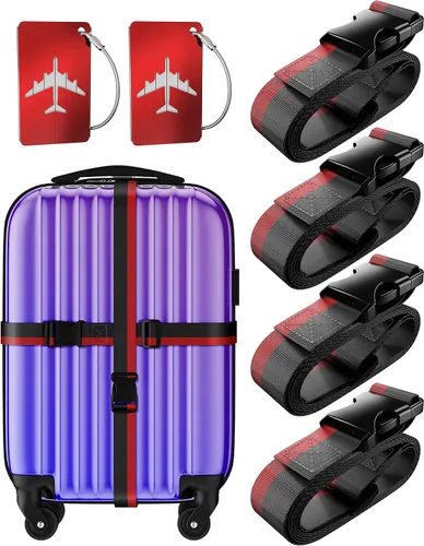 Stouchi - Juego de 6 etiquetas de equipaje con correas de equipaje, cinturones ajustables para maleta con etiquetas de silicona para equipaje,