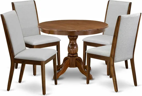 Miniatura 16 de East West Furniture HBLA5-LWH-06 - Juego de mesa de comedor de 5 piezas, incluye una mesa de cocina redonda con pedestal y 4 sillas de comedor