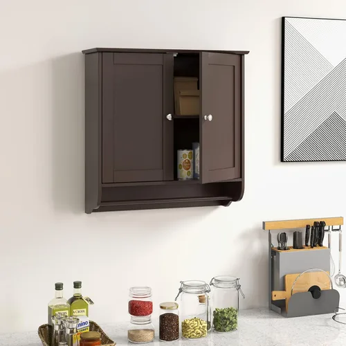 Miniatura 4 de Giantex Armario de baño montado en la pared, botiquín sobre el inodoro con puertas dobles, estante ajustable y barra de toallas, armario