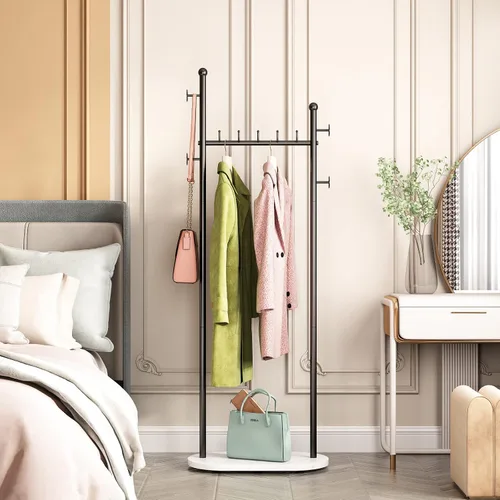 Miniatura 5 de DR.IRON Percheros de ropa negros con base de mármol, percheros modernos independientes negros con estantes para dormitorio, percheros resistentes