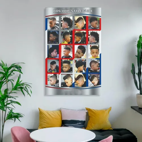 Miniatura 14 de Póster de peluquería para decoración de pared, peinados infantiles, estilos de cabello modernos para niños, pinturas artísticas de pared, lienzo