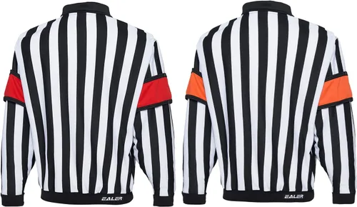 Miniatura 2 de EALER HRJ100 Camisa de manga larga para árbitro/árbitro a rayas de hockey sobre hielo con brazaletes extraíbles naranja y rojo