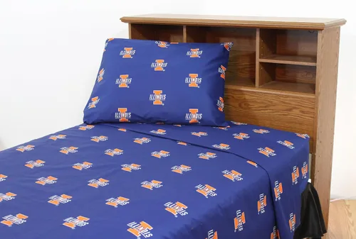 College Covers Everything Comfy Illinois Fighting Illini - Juego de sábanas de 3 piezas, tamaño individual, fondo del color del equipo, 1 sábana