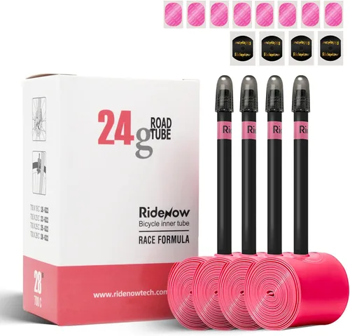 Ridenow 4-Pack Bike Inner Tube for 700/18C-28C, 700/18C-32C with 65/85 mm Metal &TPU Presta Valves for Road Bikes, Super Light Puncture Resistant