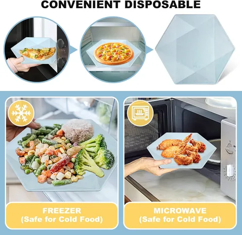 Miniatura 3 de Paquete de 30 platos de papel desechables de 8 pulgadas, platos de papel hexagonal azul, platos de postre 100% biodegradables para bodas