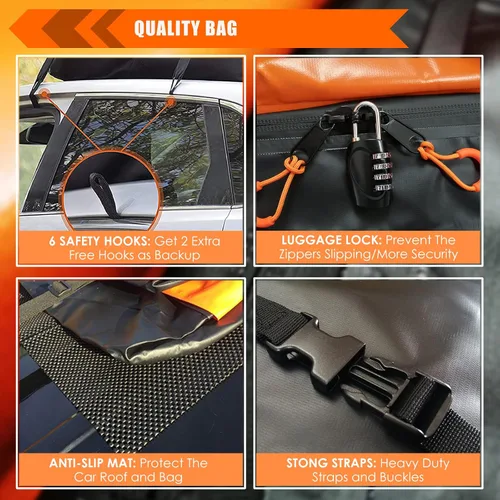 Miniatura 5 de Bolsa de techo para coche XBEEK de MeeFar, impermeable, portaequipajes para azotea, 15 pies cúbicos para todos los coches con/sin estante, incluye