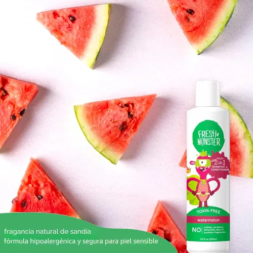Miniatura 7 de Fresh Monster Champú y Acondicionador 2 en 1 para niños, sin toxinas, hipoalergénico, champú y acondicionador sin lágrimas para niños, sandía