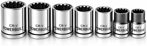Powerbuilt Juego de llaves de vaso universal de 7 piezas de 3/8 pulgadas con doble acabado, se adapta a cierres SAE, métricos, hexagonales, de 6