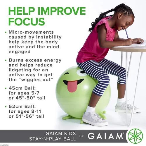 Miniatura 4 de Gaiam Kids Stay-N-Play - Pelota de equilibrio para niños, silla escolar flexible, asiento alternativo activo para el aula, patas de estabilidad