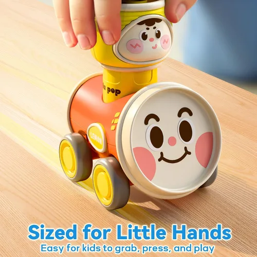 Miniatura 5 de iPlay, iLearn Press to Go - Juego de juguetes de coches para niños pequeños de 1 a 3 años, coches de carreras de fricción Push Go para bebés, juego