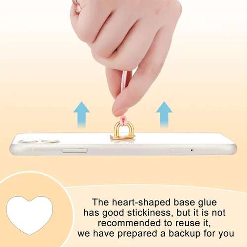 Miniatura 5 de Moxweyeni 8 Piezas Anillo de Dedo para Teléfono Celular Adhesivo Metal Soporte de Agarre con Lazo Soporte Charm en Forma de Corazón Gancho