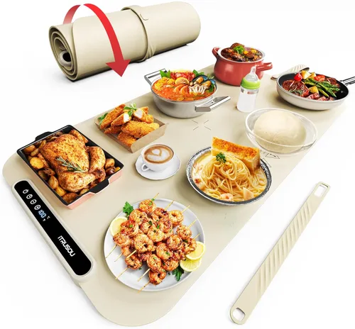 Miniatura 13 de Tapete Calentador de Alimentos, iTRUSOU Bandeja Calentadora Eléctrica con Calentamiento de Superficie Completa para Mantener los Alimentos Calientes