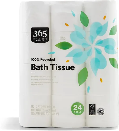 Miniatura 4 de 365 by Whole Foods Market, Papel de baño 100% reciclado, ultra fuerte, 260 hojas por rollo, 12