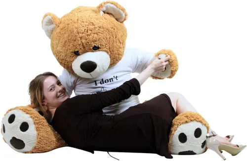 Miniatura 4 de Big Plush Giant Love Teddy Bear - Camiseta con texto en inglés "I Don't Like You I Love You I Love You", color marrón miel