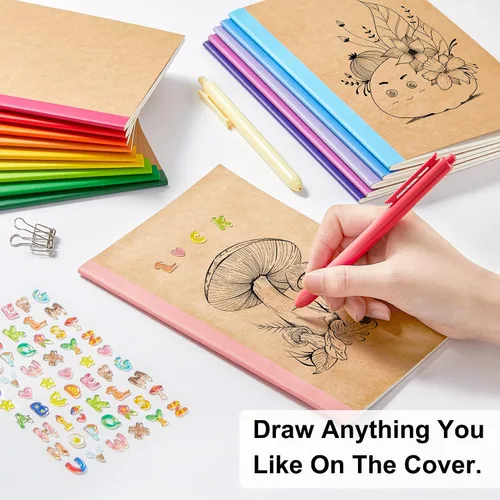 Miniatura 3 de feela Paquete de 16 cuadernos de composición a granel, con cubierta de papel kraft con rayas universitarias, diarios de viaje con espinas arcoíris