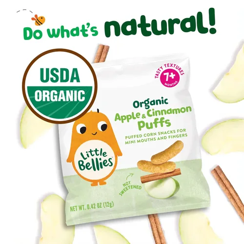 Miniatura 3 de Little Bellies Bocadillo orgánico de manzana y canela para bebés (paquete de 18 paquetes individuales de 0.42 onzas)