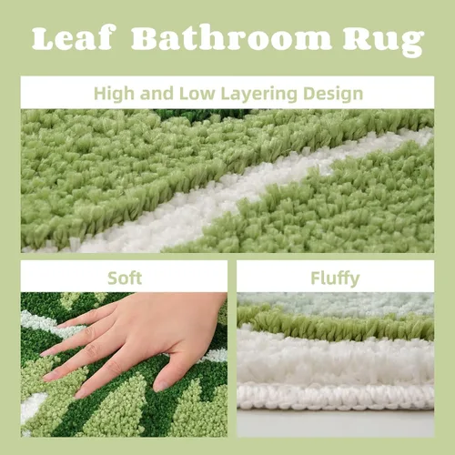 Miniatura 5 de Panstar Green Leaf - Tapete de baño con planta de plátano grande, antideslizante, absorbente, bonita en forma de palma, alfombra de ducha de felpa
