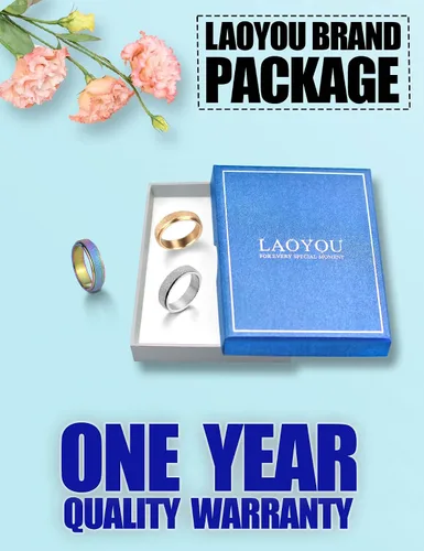 Miniatura 14 de LAOYOU Anillo giratorio para aliviar la ansiedad y la ansiedad para mujer, acero inoxidable de 0.236 pulgadas, con purpurina, para aliviar