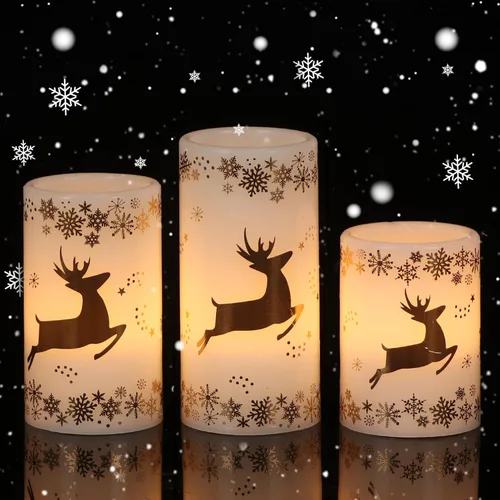 Miniatura 9 de Eldnacele Árbol Verde Decoración Navideña Velas Sin Llama Parpadeantes con Temporizadores Diarios Automáticos, Velas LED Operadas con Pilas, Cera