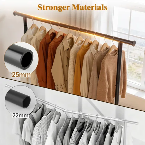 Miniatura 3 de EAGMAK Percheros resistentes con estante, perchero de metal con patas niveladoras para colgar ropa, perchero independiente para dormitorio, Negro