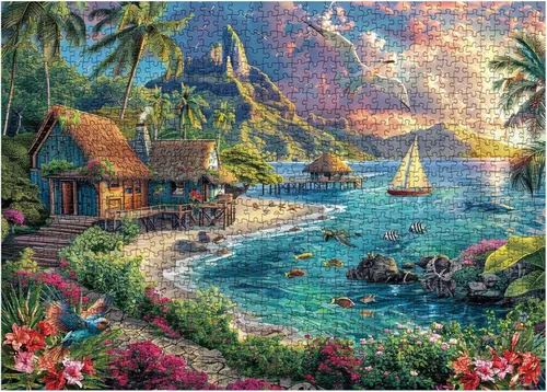 Miniatura 2 de Rompecabezas de playa y océano para adultos, 1000 piezas de naturaleza, paisaje de Hawaii, rompecabezas escénico, rompecabezas de pájaros, plantas