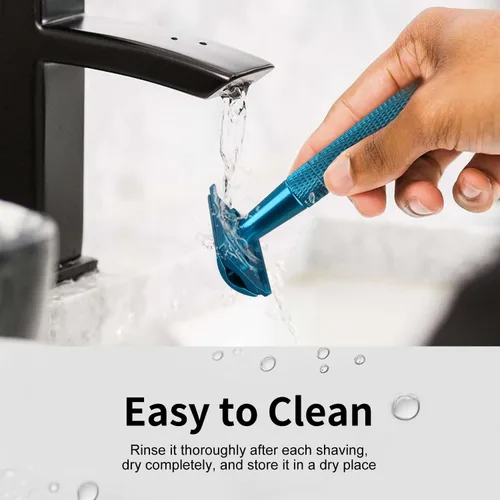 Miniatura 6 de Maquinilla de afeitar de seguridad azul, navajas de una sola hoja para hombres Reusable Metal Razor, with 10 Platinum Coated Double Edge Blades