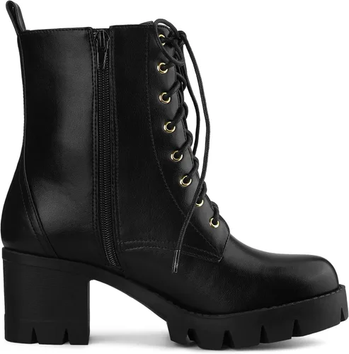 Miniatura 7 de Allegra K Botas de combate de tacón grueso con plataforma con cordones para mujer, M
