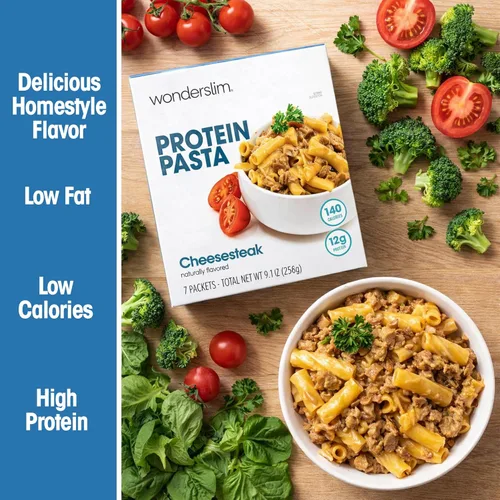 Miniatura 5 de WonderSlim Pasta de Proteína, Macarrones con Queso y Filete, 140 Calorías, 12g de Proteína (7 unidades)