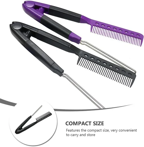 Miniatura 5 de FRCOLOR Juego de 2 cepillos para alisar el cabello, peine en forma de V, herramienta de hierro plano compacto para salón y cuidado del cabello