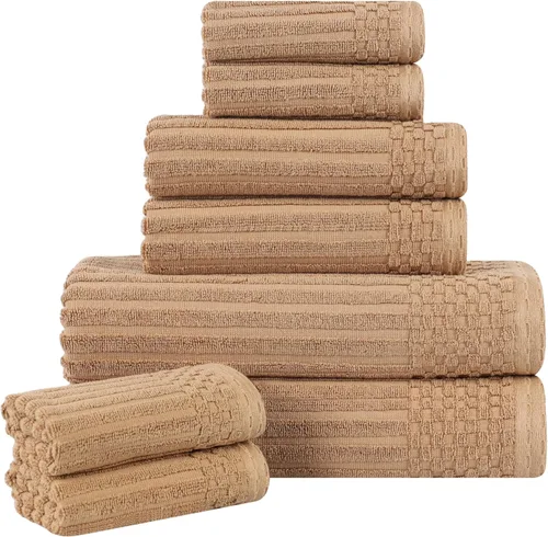 Miniatura 94 de Superior Juego de 6 toallas de algodón sólido y acanalado, toallas de cara de 13 x 13 pulgadas, toallas de mano de 16 x 28 pulgadas, toallas de baño