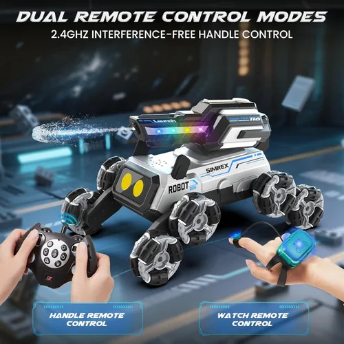 Miniatura 5 de SIMREX Robot Perro RC Coche de Acrobacias Juguetes - Control remoto con detección de gestos con ruedas Mecanum, ojos LED, 3 efectos de sonido