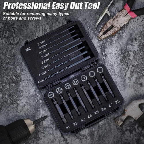 Miniatura 6 de Topec Juego de 16 extractores de tornillos dañados y juego de brocas de giro izquierdo, juego de extractores de tornillos Easy Out con estuche