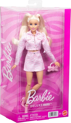 Miniatura 6 de Barbie Muñeca de Estilo Deluxe #9 en Atuendo de Mezclilla Rosa, Cabello Rubio, Conjunto de Chaqueta y Falda a Juego con Accesorios como Clutch