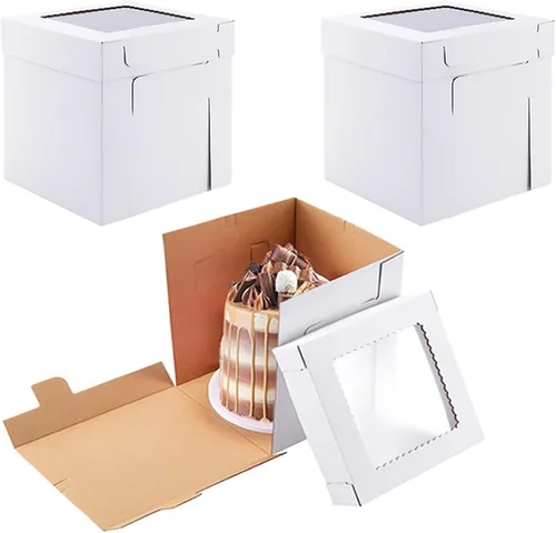 Cajas altas para tartas para pasteles escalonados, 8x8x8 pulgadas [12 unidades] Caja de pastel gruesa y resistente con ventana, portador de pastel