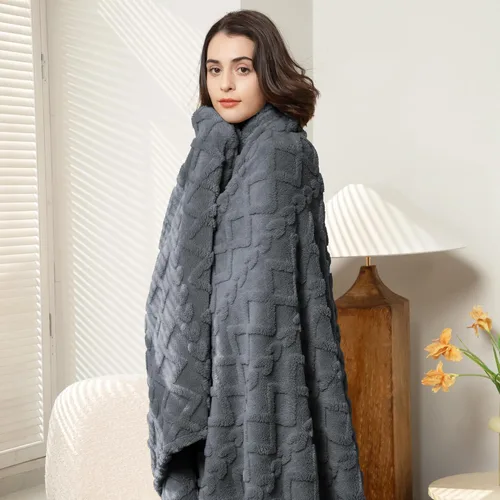 Miniatura 8 de Aganear Manta Gemela – Diseño elegante 3D, manta ligera portátil de lujo súper suave, esponjosa, cálida, acogedora, mullida para sofá, sala de Gris