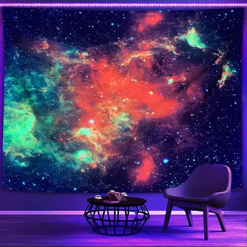 Miniatura 12 de PSYHILAR Blacklight Tapestry - Póster para colgar en la pared, diseño de galaxia, nebulosa, estrellas, galaxia, nebulosa, universo neón, reactivo a