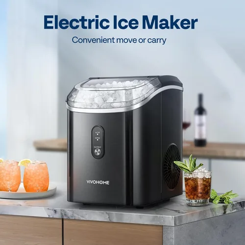 Miniatura 6 de VIVOHOME - Máquina de hielo de sobremesa 33 libras/día, máquina de hacer cubitos de hielo masticable tipo pepita con 10 bolsas de hielo