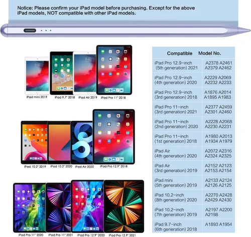 Miniatura 2 de Lápiz óptico para Apple iPad 2018-2025, Apple Pen de carga rápida de 10 minutos, lápiz Apple para iPad 11/10/9/8/7/6ª generación, accesorios Púrpura