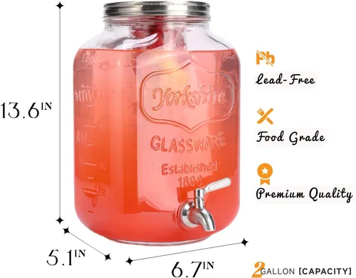 Miniatura 6 de Dispensador de bebidas de vidrio de 2 galones para fiestas, dispensador de bebidas, dispensador de limonada con espita de acero inoxidable 304, a