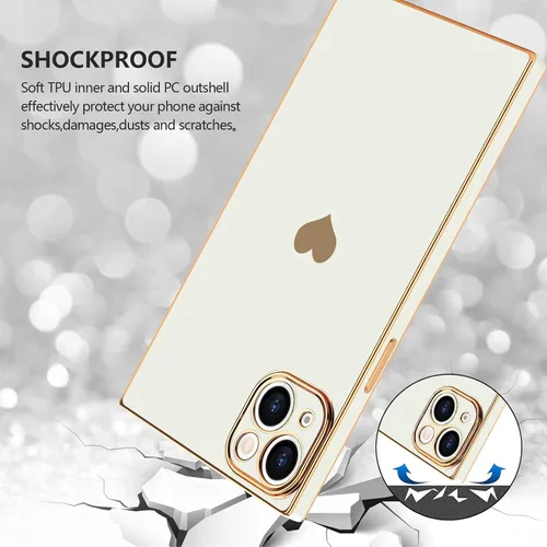 Miniatura 3 de Compatible con iPhone 12 Funda Rectangular Bonita Chapado Dorado Lujo Corazón de Amor Funda de Teléfono para Mujeres Niñas A Prueba de Golpes