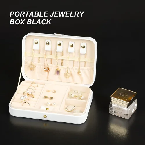 Miniatura 95 de Joyero pequeño, joyero de viaje portátil para mujer, mini organizador de viaje de 2 capas, regalo para mujeres y niñas, negro A