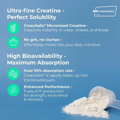 Miniatura 3 de Love Life Supplements Creavitalis® creatina monohidrato en polvo 10.58 oz, 60 porciones, micronizado, sin sabor, vegano, crecimiento muscular